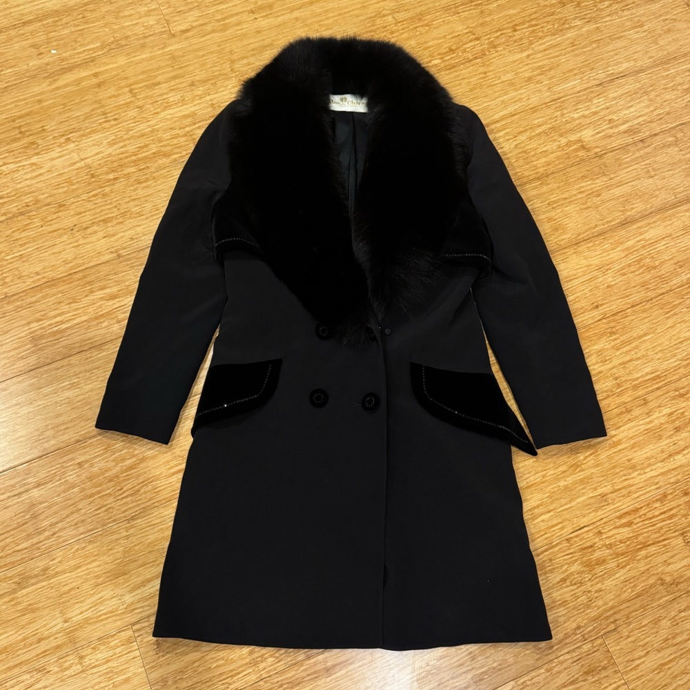 Vintage Alan Cherry black lightweight real fur collar coat